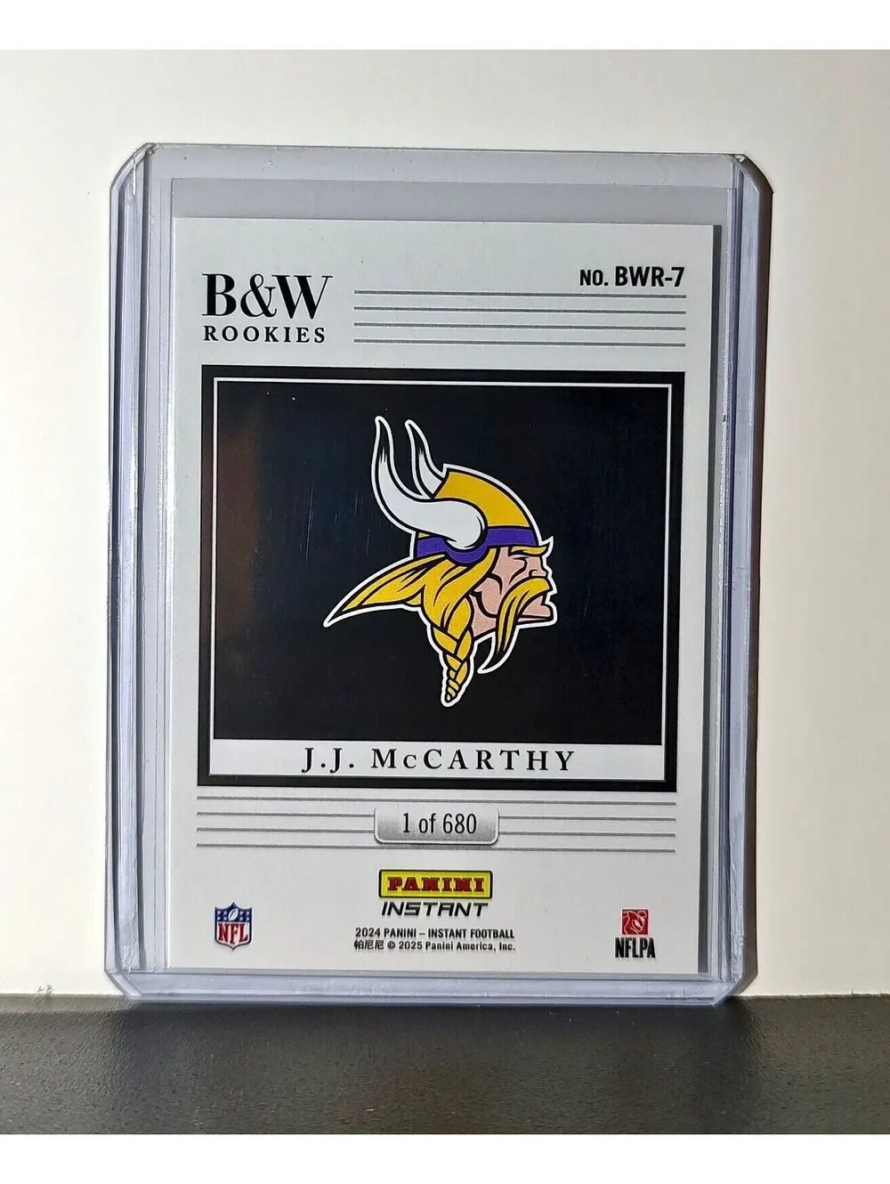 J.J. McCarthy Rookie 2024 Panini NFL #7 Black & White Rookies Vikings 1 of 680